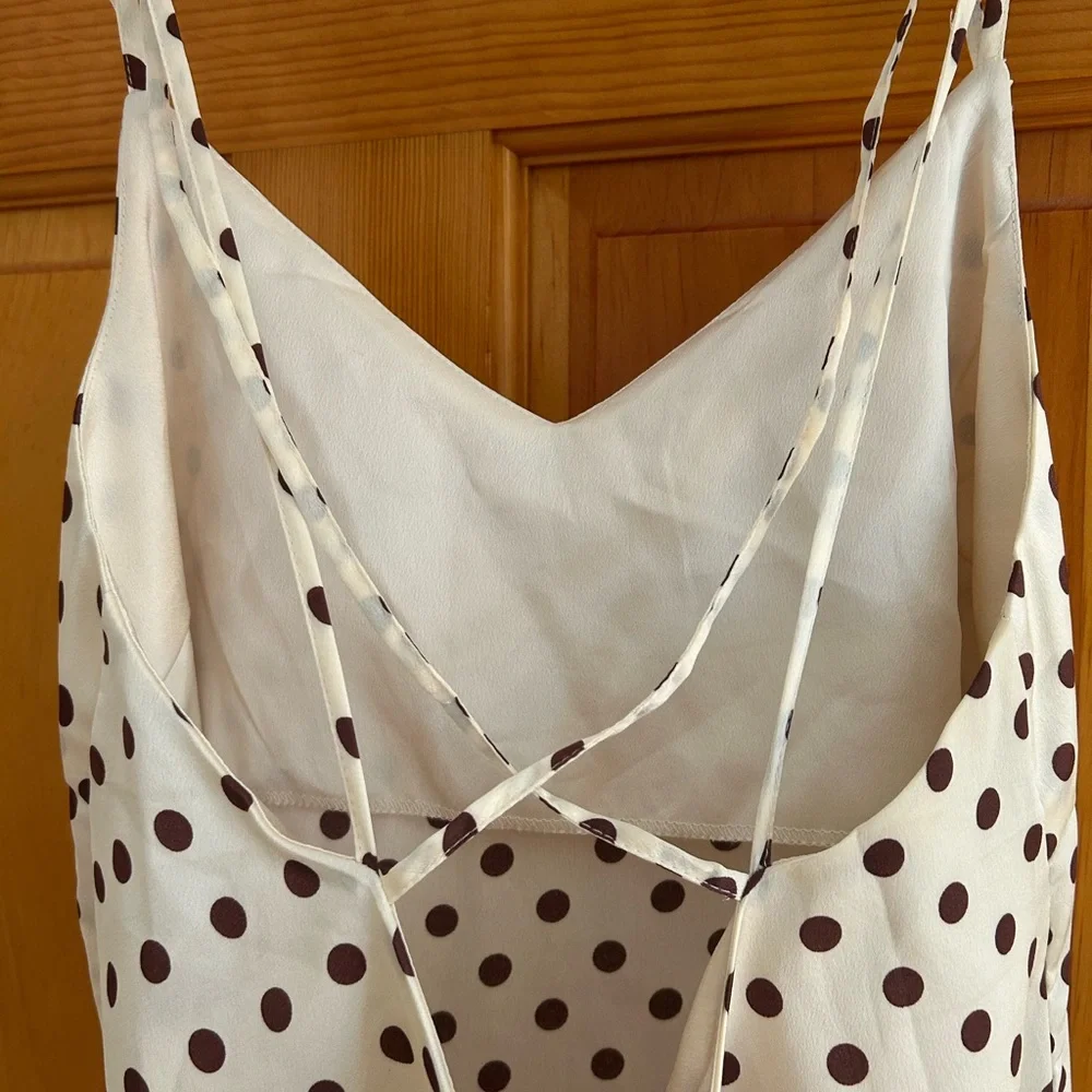 Mango Polka Dot Brown Cream Midi Slip Dress - Picture 6 of 6